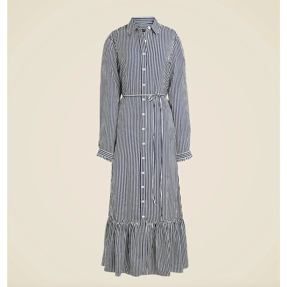 J.Crew Long Amelia Shirt Dress Striped Drapey Viscose Twill Nautical XXS NWT